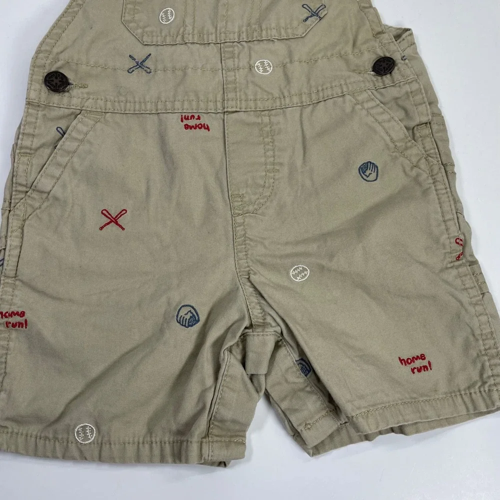 OshKosh B'gosh Baseball Embroidered Shortalls Kids 18-24M Tan Vestbak Overalls
